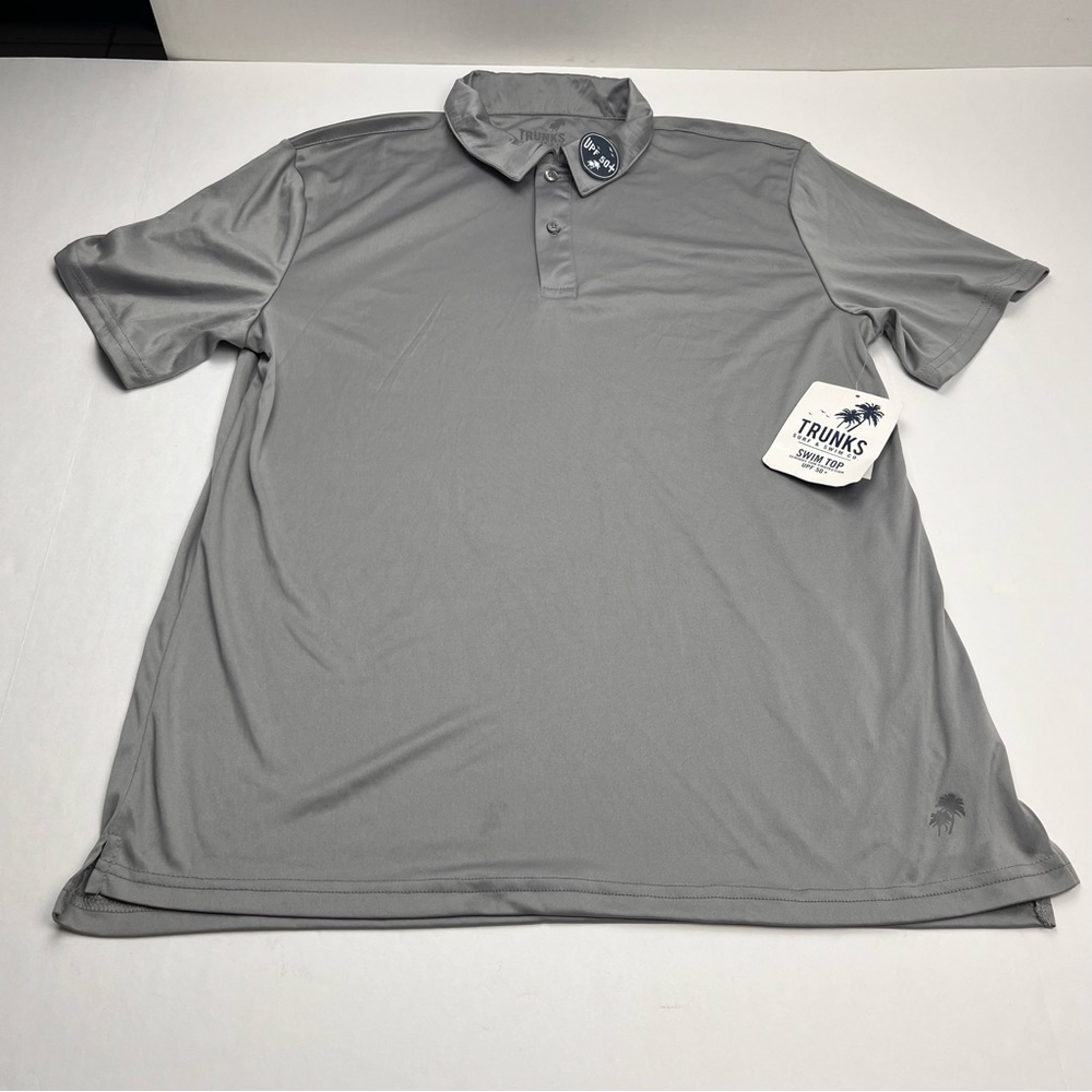 Trunks Surf & Swim Co. Size Medium Grey Gray Polo UPF 50+ Short Sleeve NEW *FLAW